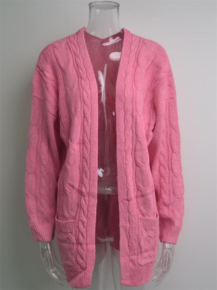 Comfy Cable Knit Pocket Open Front Loose Sweater Coat