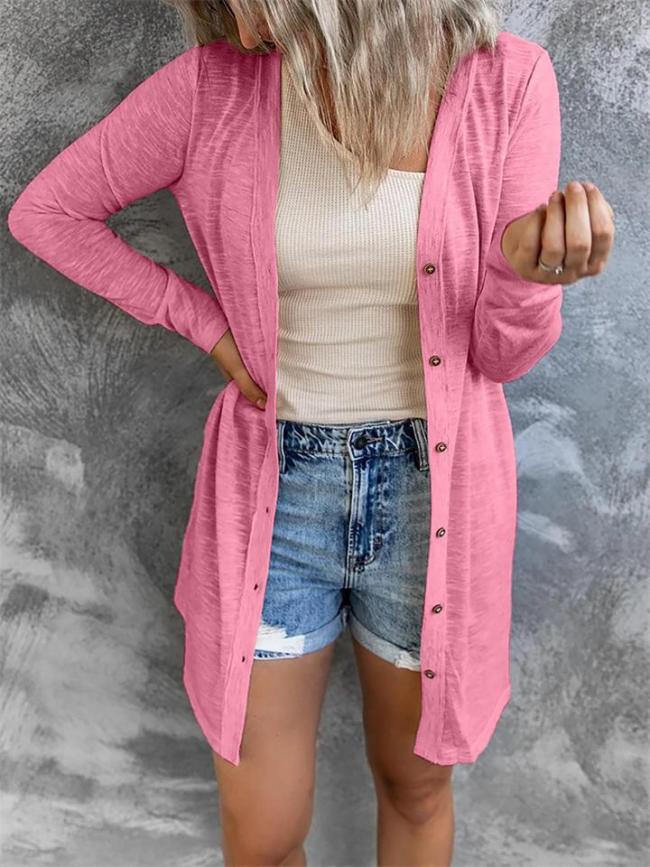 Women's Simple Style Button Solid Color Casual Long-Sleeved Coat