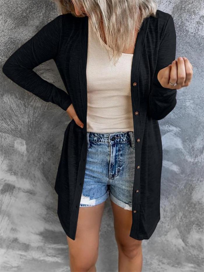 Women's Simple Style Button Solid Color Casual Long-Sleeved Coat