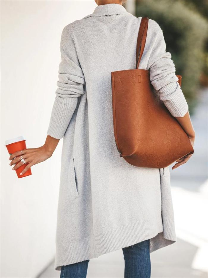 Temperament Solid Color Knitted Stylish Coat