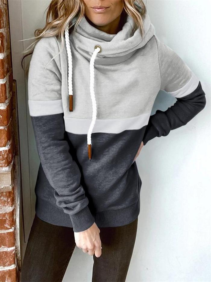 Fashion Contrast Color Design Long-Sleeved Hooded Sweatshirt