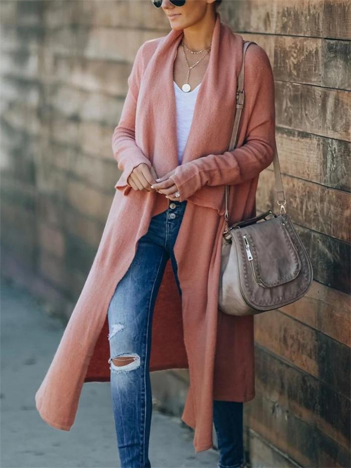 Temperament Solid Color Knitted Stylish Coat