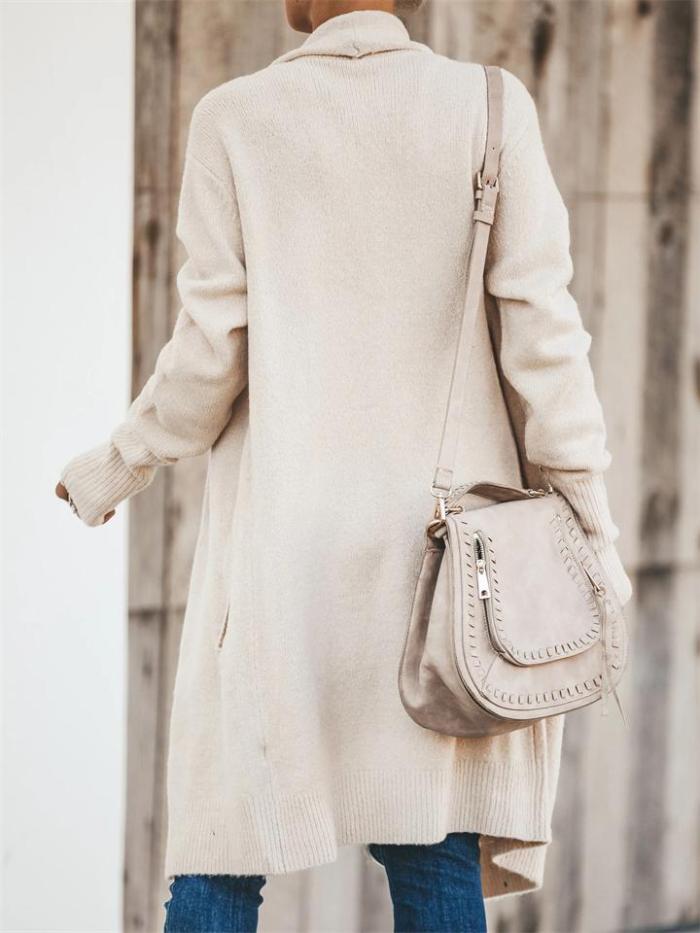 Temperament Solid Color Knitted Stylish Coat