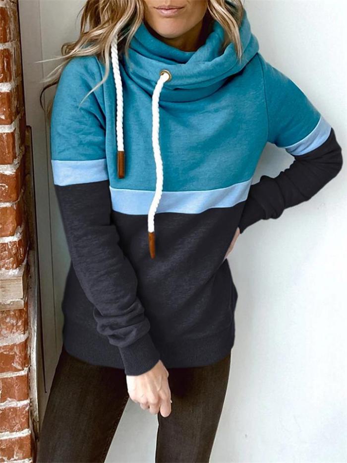 Fashion Contrast Color Design Long-Sleeved Hooded Sweatshirt