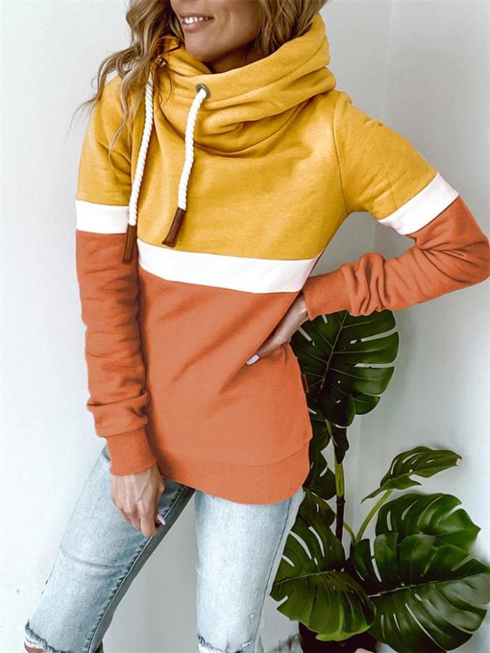 Fashion Contrast Color Design Long-Sleeved Hooded Sweatshirt