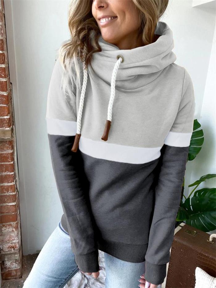 Fashion Contrast Color Design Long-Sleeved Hooded Sweatshirt