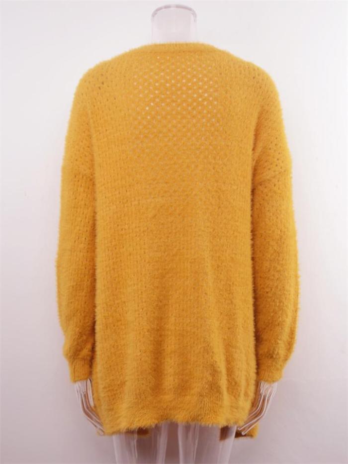 Fashion Open Front Knitted Solid Color Sweater Coat With Pockets