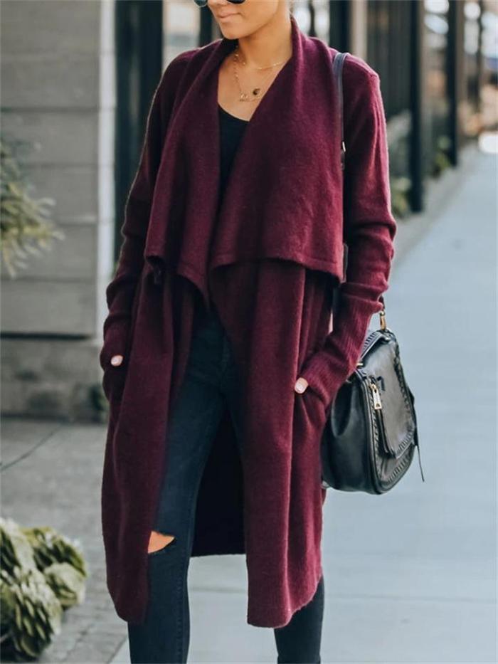 Temperament Solid Color Knitted Stylish Coat