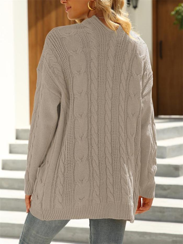 Comfy Cable Knit Pocket Open Front Loose Sweater Coat