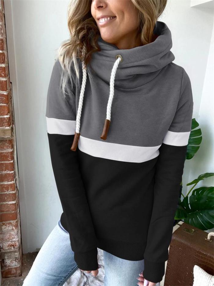 Fashion Contrast Color Design Long-Sleeved Hooded Sweatshirt