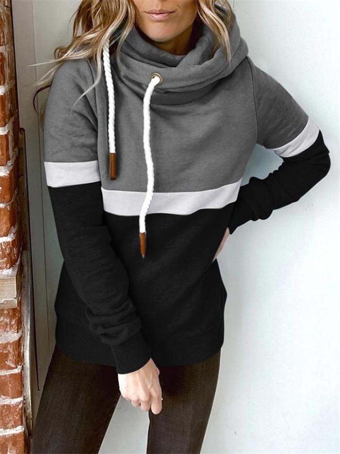Fashion Contrast Color Design Long-Sleeved Hooded Sweatshirt