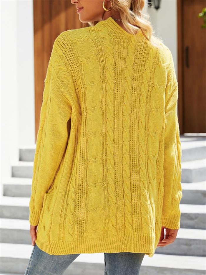 Comfy Cable Knit Pocket Open Front Loose Sweater Coat