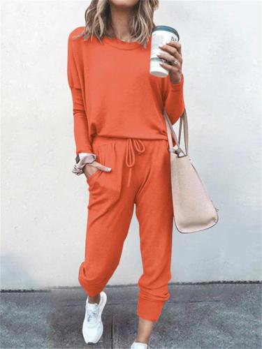 2-Piece Round Neck Loose Casual T-Shirt Lace Up Pants