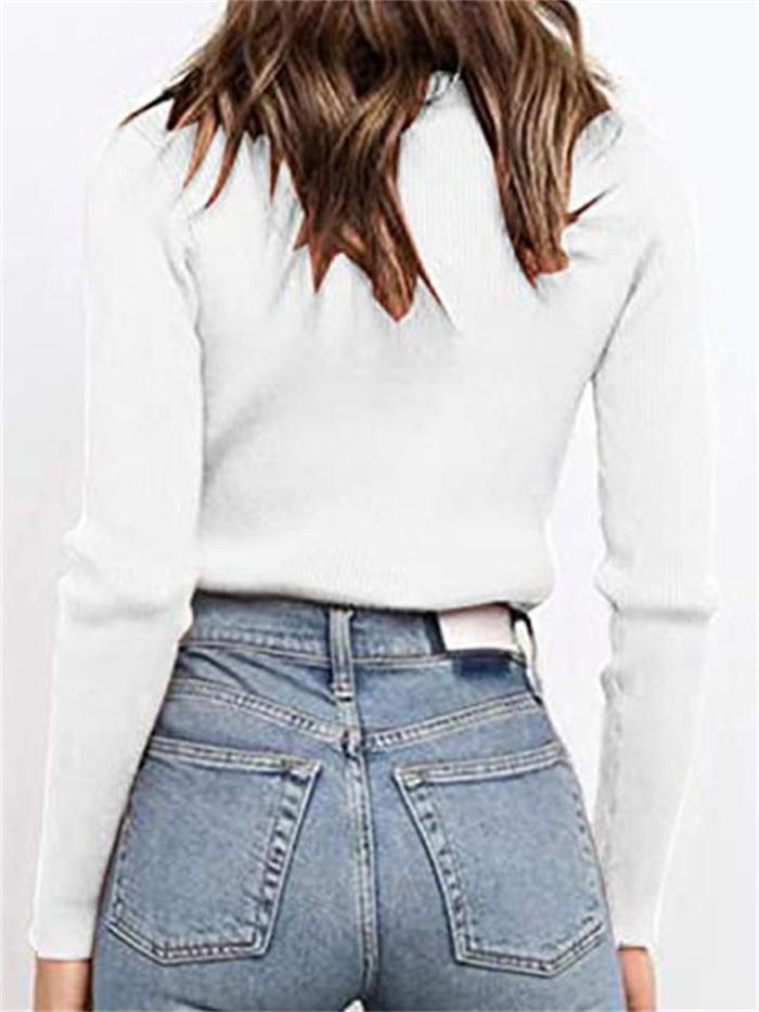 Elegant Striped Knitted Solid Color Slim-Fit Turtleneck Pullover Sweater
