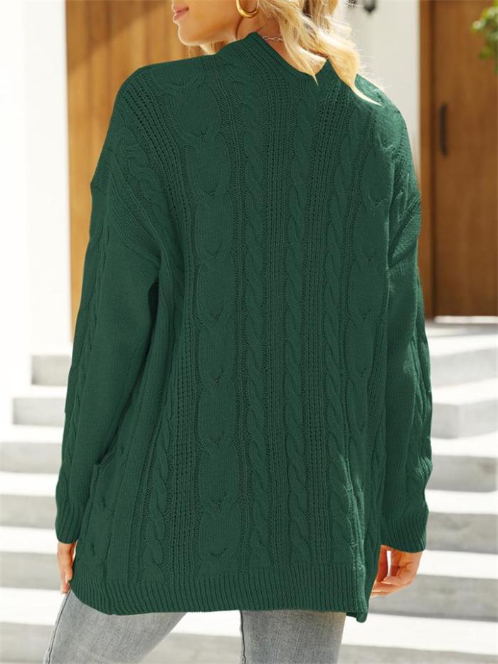Comfy Cable Knit Pocket Open Front Loose Sweater Coat