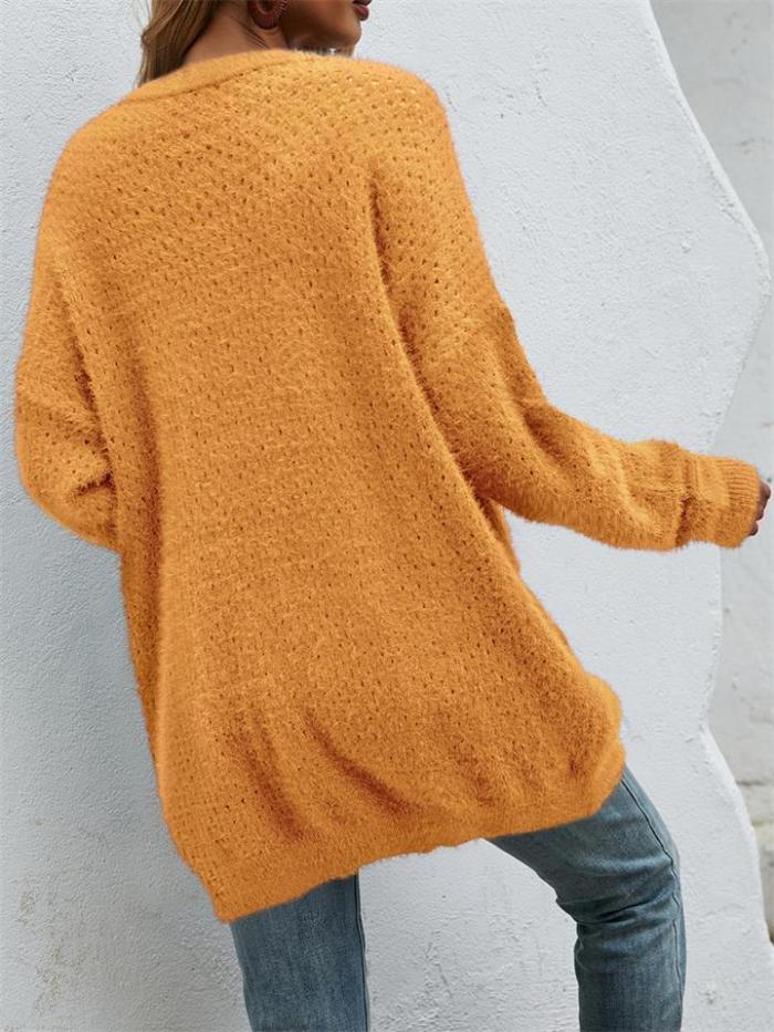 Fashion Open Front Knitted Solid Color Sweater Coat With Pockets