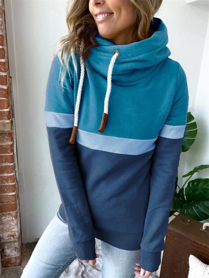 Fashion Contrast Color Design Long-Sleeved Hooded Sweatshirt