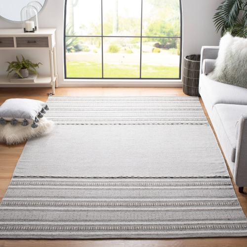 BBB18501851 Safavieh Handmade Montauk Galija Boho Stripe Cotton Flatweave Rug - 5' x 8' - Grey/Ivory