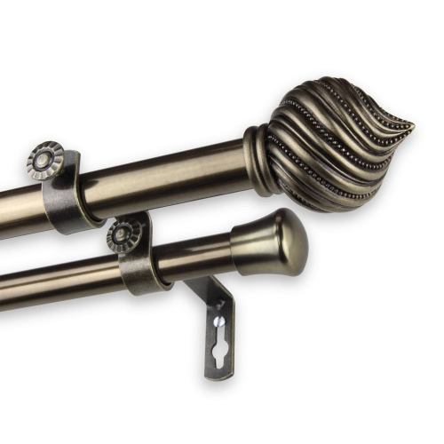 BBB19112865 InStyleDesign Mya Adjustable Double Curtain Rod - 28 to 48 Inches - Antique Brass