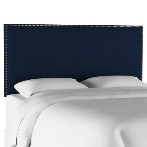 BBB23758423 Skyline Furniture Queen Nail Button Border Headboard in Linen Navy