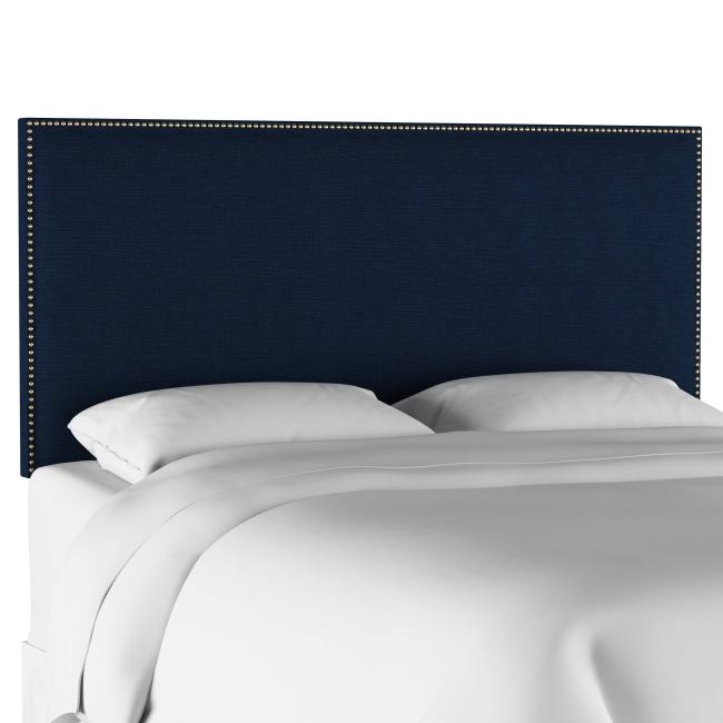 BBB23758423 Skyline Furniture Queen Nail Button Border Headboard in Linen Navy