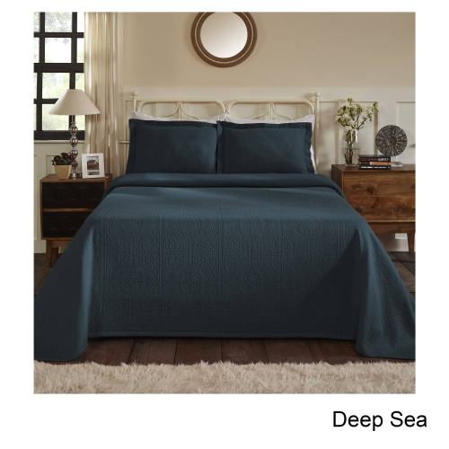 BBB19932099 Superior Jacquard Matelasse Fleur-de-lis Bedspread Set, Blue