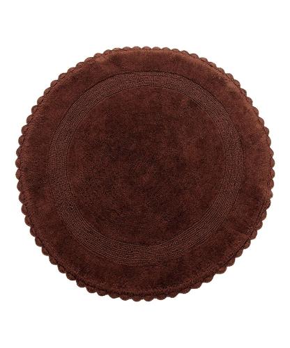 BBB24765013 Saffron Fabs Bath Rug Cotton 36 inch Round, Reversible, Chocolate, Crochet Lace Border