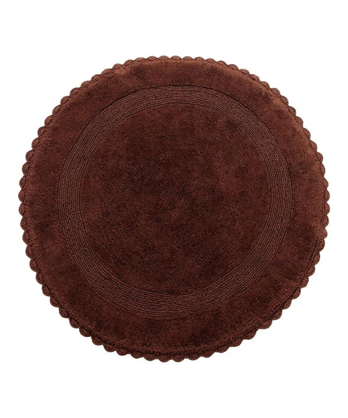 BBB24765013 Saffron Fabs Bath Rug Cotton 36 inch Round, Reversible, Chocolate, Crochet Lace Border