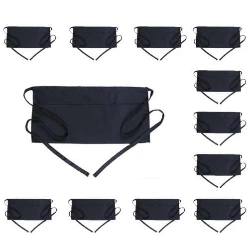 BBB27428177 BOHARERS Server Aprons with 3 Pockets 12 Pack Black Waist Waitress Waiter Half Short Apron Kitchen Restaurant for Women Men Server, 24 x 12 for