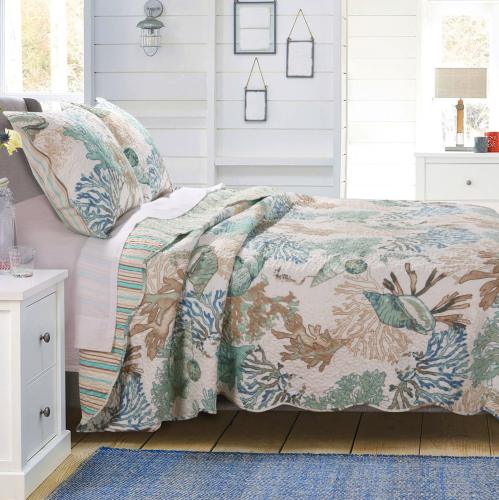BBB25097957 Barefoot Bungalow Atlantis Quilt Set, Twin, Jade