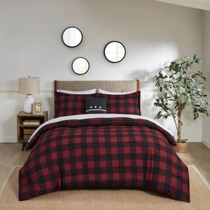 BBB23565925 Madison Park Essentials - Everest Reversible Complete Bedding Set - Red Plaid - King