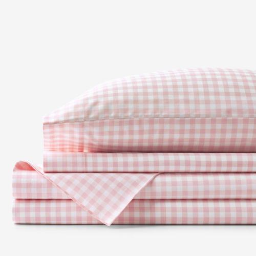 BBB23998548 The Company Store Company Kids Gingham 3-Piece Petal Pink Plaid 200-Thread Count Organic Cotton Percale Twin Sheet Set