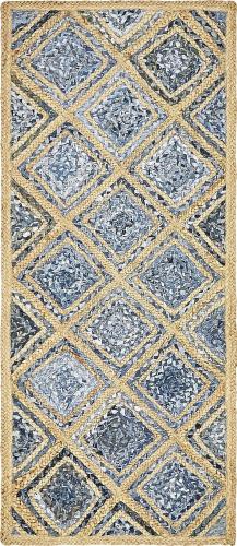BBB22591031 Unique Loom Bengal Braided Jute Runner Rug - 2' 6 x 6' Blue