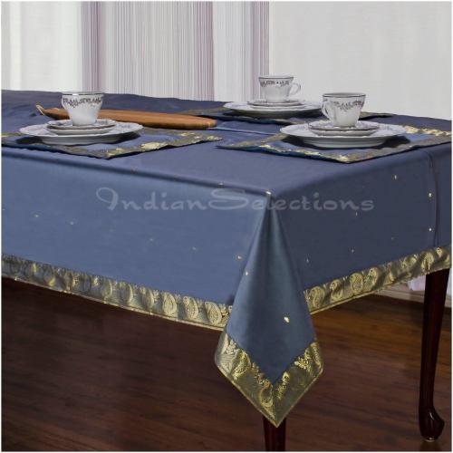 BBB23436063 Veesha Dark Gray - Handmade Sari Tablecloth (India) TBCMDGRY5252