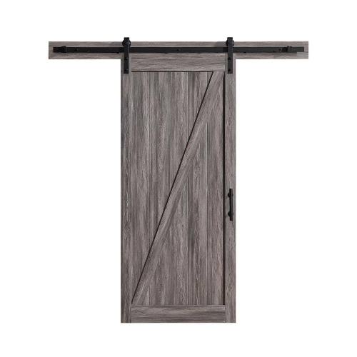BBB19990194 Ove Decors Cornwall Z Textured Aged Wood Barn Door Kit with U-Shape Rollers in Brown | 15DKB-ZDE136-128