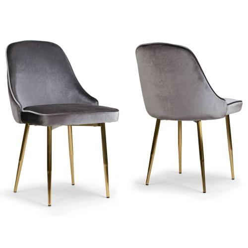 BBB24768641 Glamour Home Alpha Sandy Brown Velvet Chair with Brushed Golden Steel Legs (Set of 2)