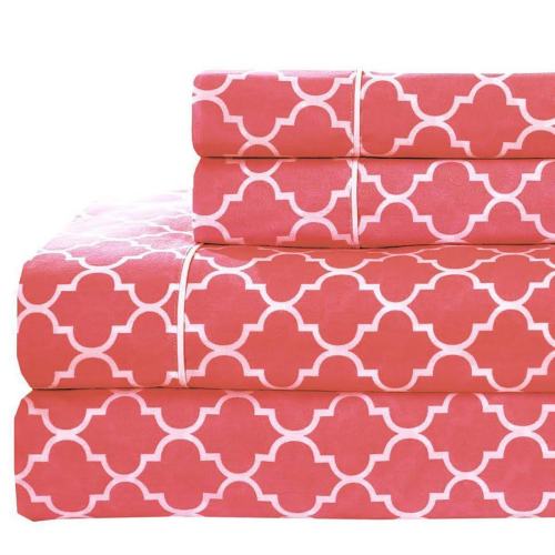 BBB19968102 Percale Printed Bed Sheets 100% Cotton Meridian King / Coral