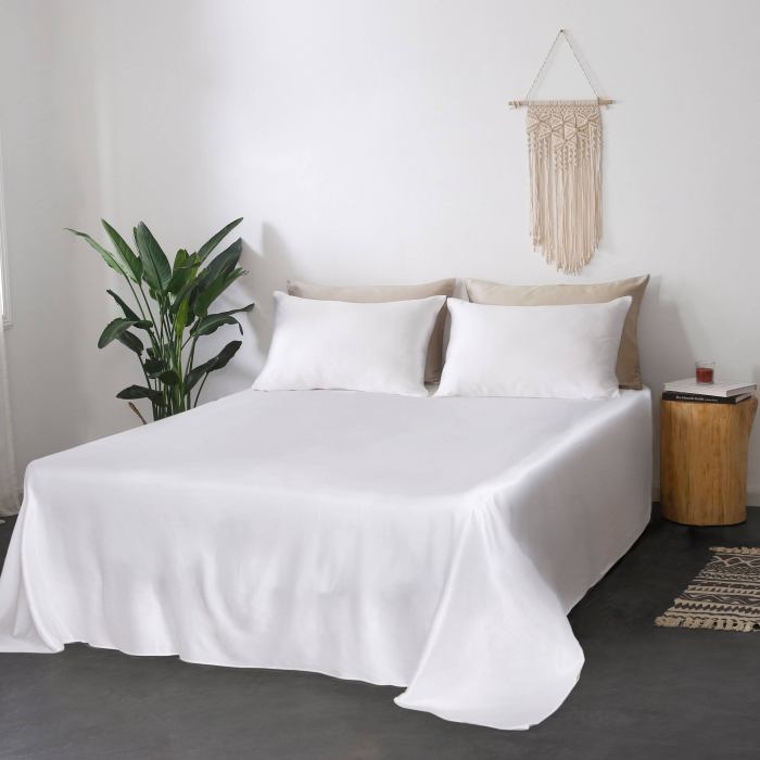 BBB21579998 Mommesilk Silk Bed Sheets Organic Silk 22 Momme Breathable Light Silk Stores White Queen
