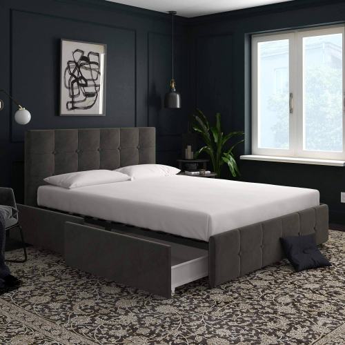 BBB25562988 DHP 4344439 Rose Storage, Grey Velvet-Queen Upholstered Bed