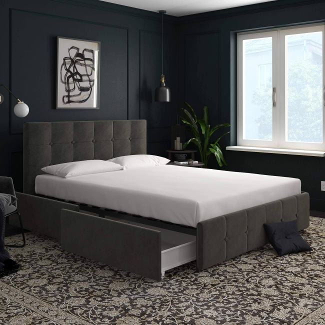 BBB25562988 DHP 4344439 Rose Storage, Grey Velvet-Queen Upholstered Bed