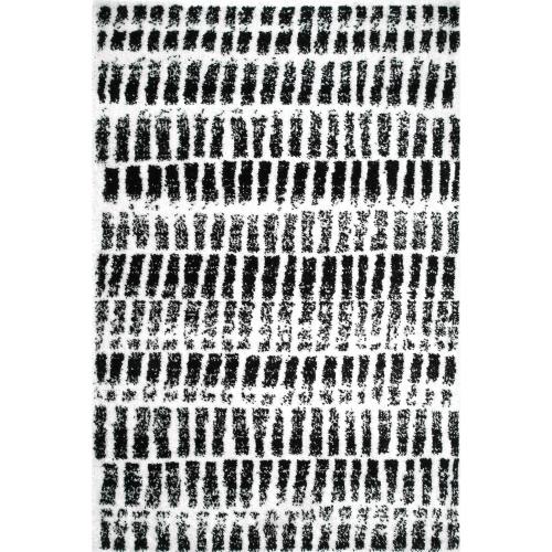 BBB22959738 nuLOOM Zoey Faded Stripe Cozy Shag Black and White 4 ft. x 6 ft. Indoor Area Rug
