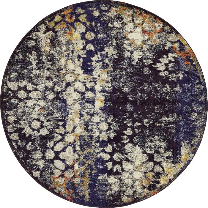 BBB19507551 Unique Loom Vita Pollock Area Rug (8' x 8' Round - Navy Blue)