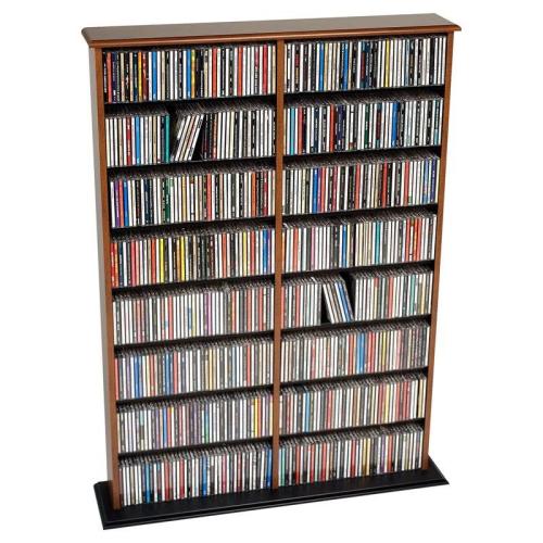 BBB26289049 Pemberly Row 51inch Double CD DVD Wall Media Storage Rack in Cherry and Black