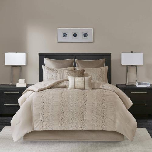 BBB27077464 Madison Park Camelia 8 Piece Embroidered Comforter Set Natural / King