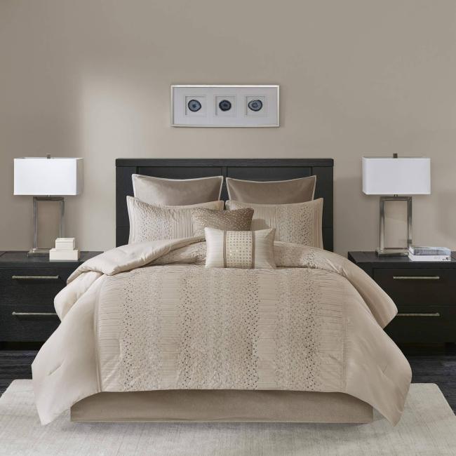 BBB27077464 Madison Park Camelia 8 Piece Embroidered Comforter Set Natural / King
