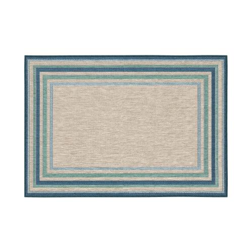 BBB24661187 Allen + Roth 5 x 7 Blue Indoor/Outdoor Border Bohemian/Eclectic Area Rug | 92180 E2137 063090