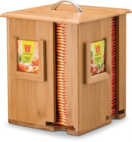 BBB23626986 Bamboo Display Tea Box with 4 Compartments and Lid, Beautiful Wooden Tea Organizer