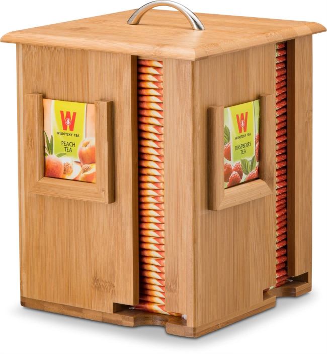 BBB23626986 Bamboo Display Tea Box with 4 Compartments and Lid, Beautiful Wooden Tea Organizer