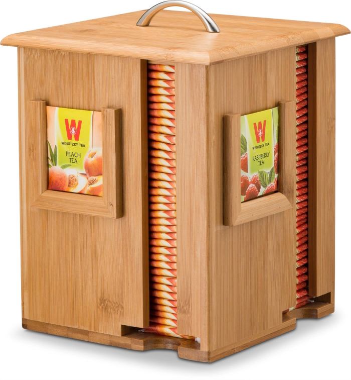 BBB23626986 Bamboo Display Tea Box with 4 Compartments and Lid, Beautiful Wooden Tea Organizer