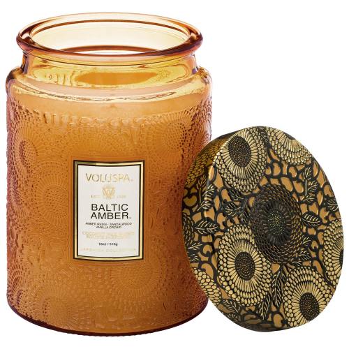 BBB25081535 Voluspa Baltic Amber Large Embossed Glass Jar Candle (18 ounces)